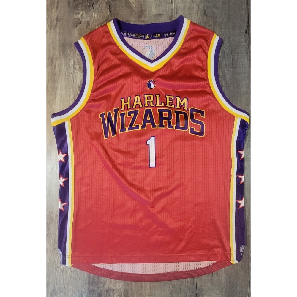Harlem Wizards Basketball Red Jersey Adult Medium Wiz Kid #1  Autographs EUC
